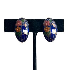 Vintage Cloisonne Earrings Clip Back